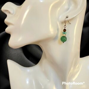 HANDMADE Aventurine Tiger Eye Beaded Dangle Hook Earrings